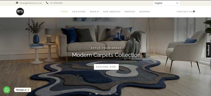 Premium B2B e-commerce website design for a handmade carpet exporter in Bhadohi