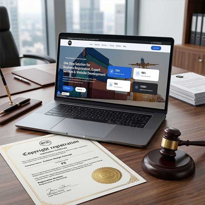 Copyright registration certificate and legal documents on a desk for intellectual property protection in India