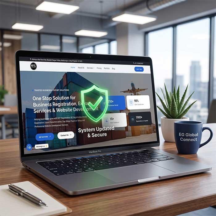 Web developer updating website code and security plugins on a laptop for business maintenance
